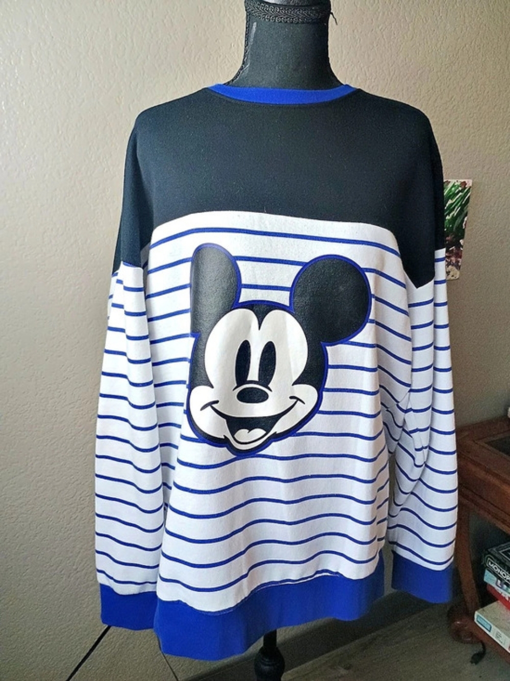 Disney Mickey Mouse Striped Graphic Sweatshirt Size Medium